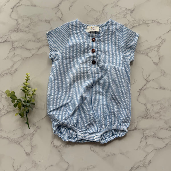 Copenhagen Colors Sky Blue/Cream Stripe Seersucker Romper