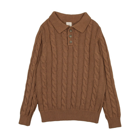 Lil Legs Analogie Camel Cable Knit Polo