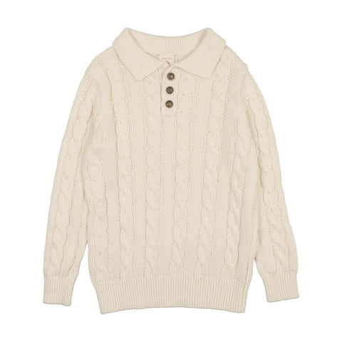 Lil Legs Analogie Cream Cable Knit Polo