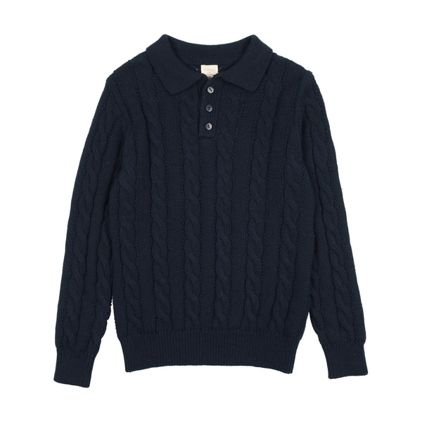 Lil Legs Analogie Navy Cable Knit Polo