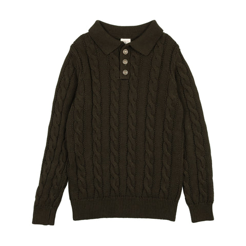 Lil Legs Analogie Olive Cable Knit Polo