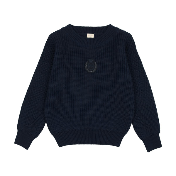 Lil Legs Analogie Navy Chunky Crest Knit Sweater