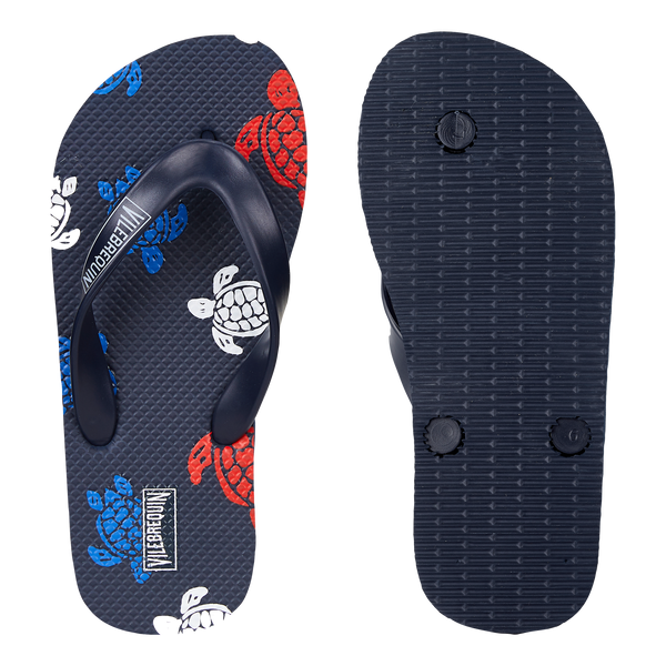 Vilebrequin Navy Blue Multicolor Turtles Flip Flops