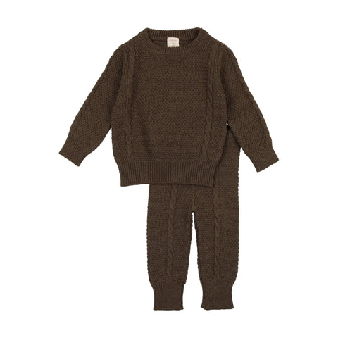 Lil Legs Heather Brown Cable Knit Set