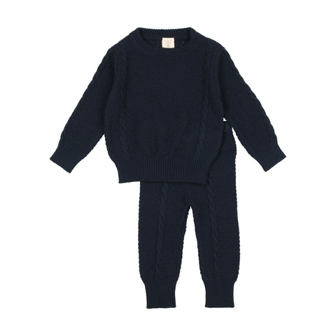 Lil Legs Navy Cable Knit Set