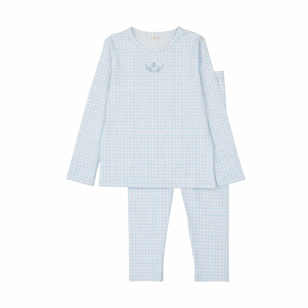 Bonjoy Blue Emblem Dainty Grid Long Sleeve Pjs