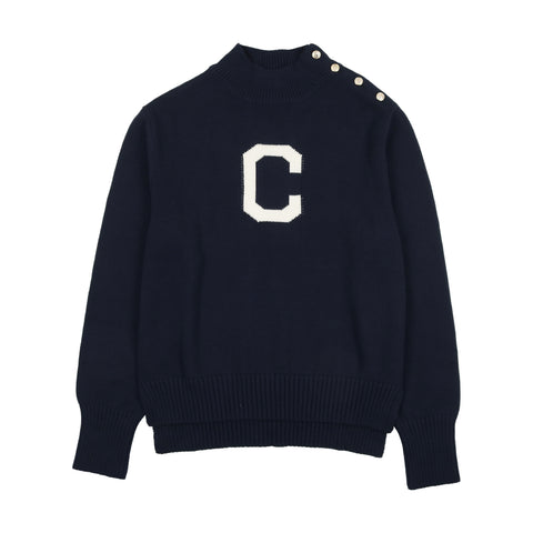 Coco Blanc Navy Knit Turtleneck With Buttons