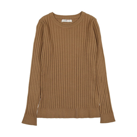 Coco Blanc Camel Ribbed Crew Sweater