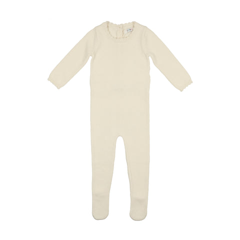 Coco Blanc Cream Scalloped Knit Footie