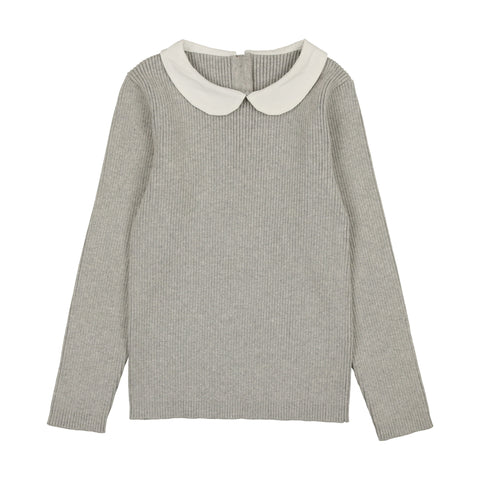 Coco Blanc Light Grey Peter Pan Ribbed Knit Sweater