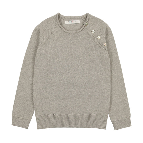 Coco Blanc Light Grey Crew Button Sweater