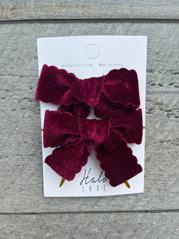 Halo Luxe Wine Ava Scalloped Velvet Double Clip Set