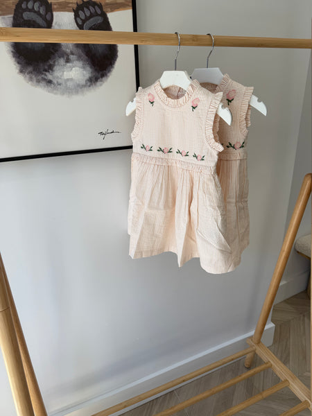 Copenhagen Colors Dusty Rose/Cream Stripe Seersucker Dress