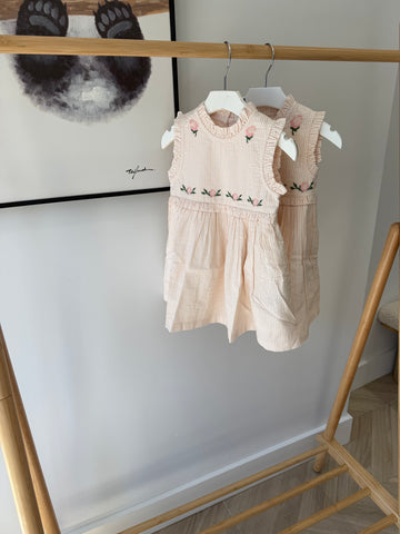 Copenhagen Colors Dusty Rose/Cream Stripe Seersucker Dress