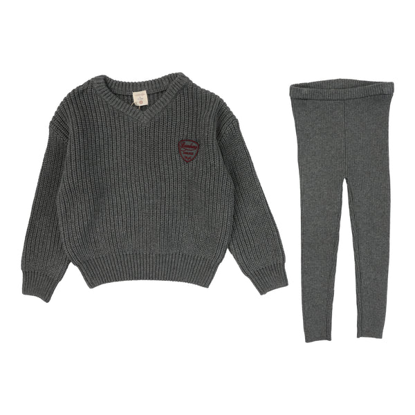Lil Legs Analogie Mid Grey Knit V-Neck Toddler Set DKVNTS-MGRY
