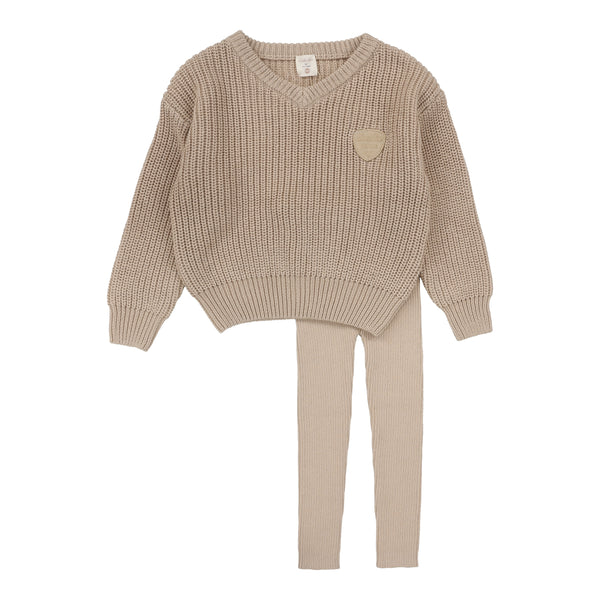 Lil Legs Analogie Oat Knit V-Neck Toddler Set DKVNTS-OAT