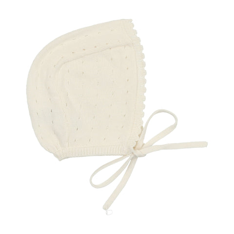 Lilette Cream Dotted Open Knit Bonnet