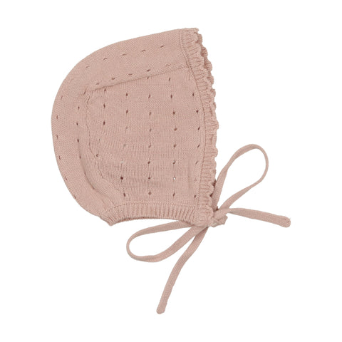 Lilette Pink Dotted Open Knit Bonnet