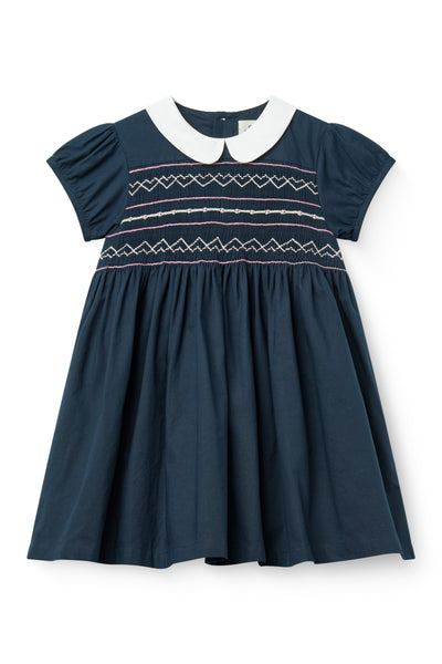 Copenhagen Colors Navy Smocked Embroidered Dress