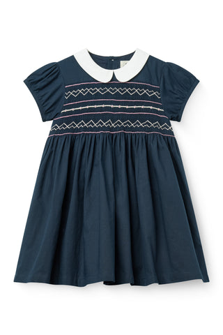 Copenhagen Colors Navy Smocked Embroidered Dress