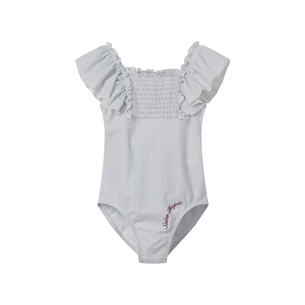 Coco Blanc Striped Ruched Swimsuit