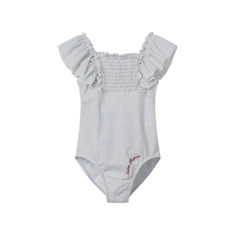 Coco Blanc Striped Ruched Swimsuit