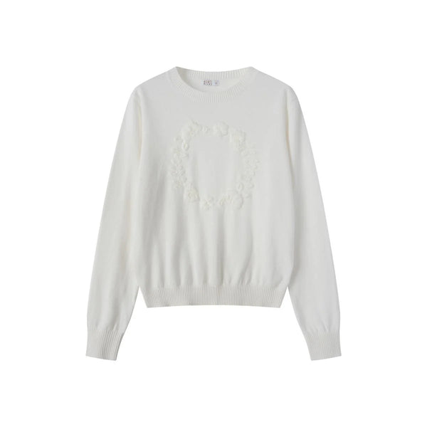 Coco Blanc Cream Chunky Embossed Center Crew Sweater