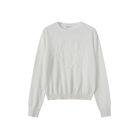 Coco Blanc Cream Chunky Embossed Center Crew Sweater