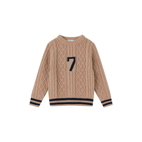 Coco Blanc Tan Cabled Graphic Sweater