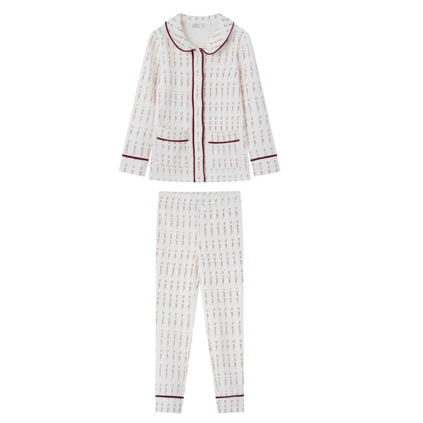 Coco Blanc Burgundy Printed Collar Pajamas