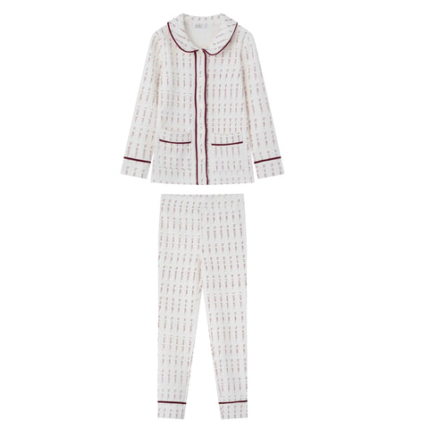 Coco Blanc Burgundy Printed Collar Pajamas