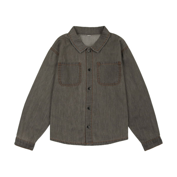 Lil Legs Grey Wash Denim Tencel Button Down Shirt