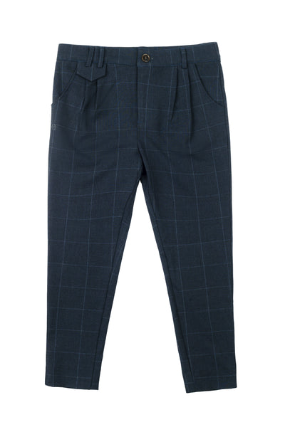 Cottier Navy Elliot Tartan Slim Stretch Pants