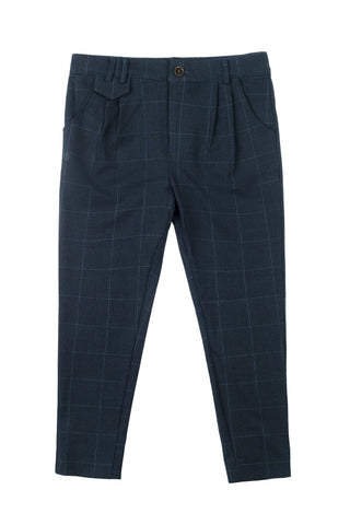 Cottier Navy Elliot Tartan Slim Stretch Pants