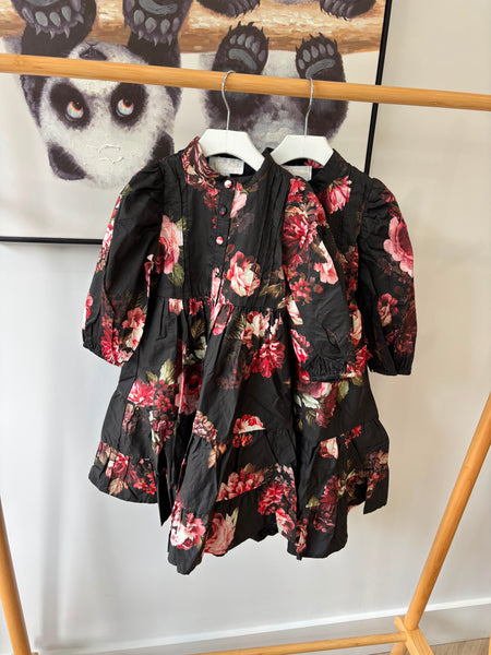 Petite Amalie Black Floral Poplin Dress