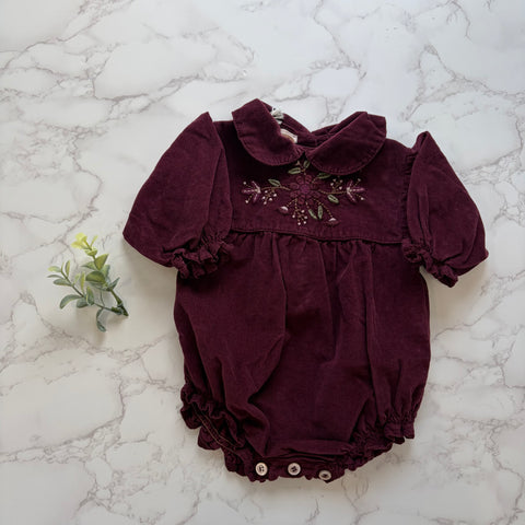 Babe & Tess Burgundy Embroidered Flower Isotta Romper