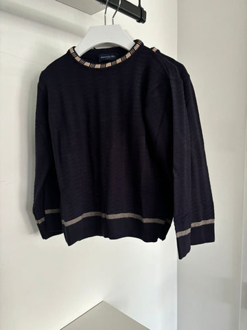 Emanuel Pris Navy Blue with Beige Trim Sweater