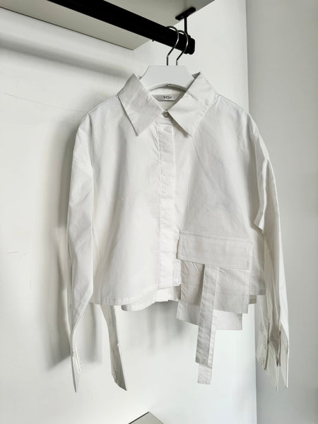 Y Clu White Cargo Pocket Blouse