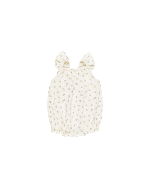 Quincy Mae Ivory Fleur Ribbed Ruffle Romper