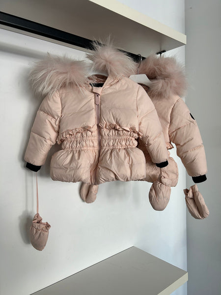 Scotch Bonnet Baby Pink Ruffle Coat With Fur