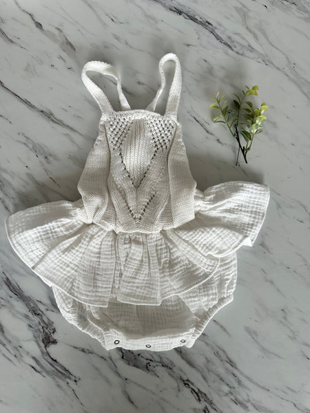 Pequeno Tocon Natural Tricot Tutu Baby Dress