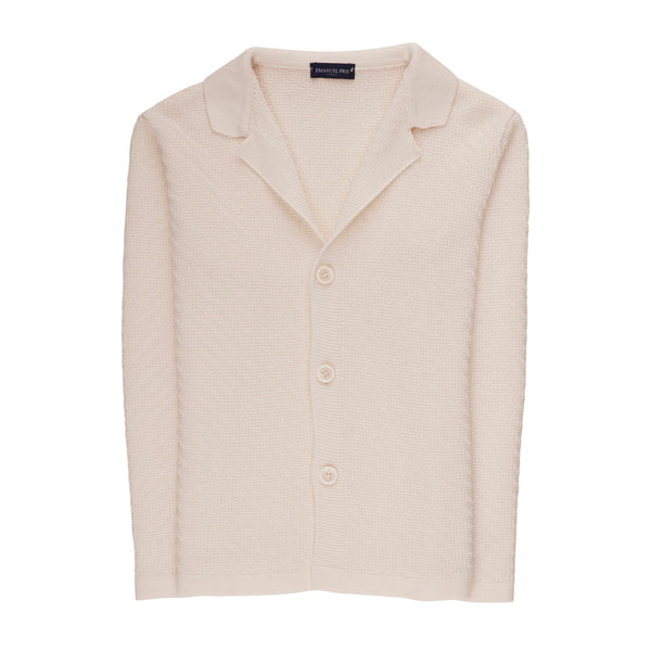 Emanuel Pris Off White Textured Cardigan Blazer