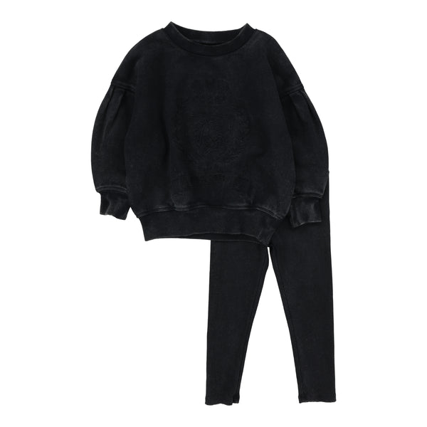 Lil Legs Analogie Black Wash Emblem Sweatshirt Set