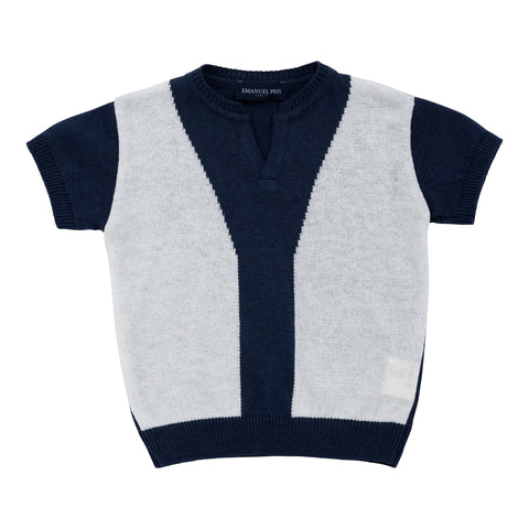 Emanuel Pris Navy Blue & White Knit Contrast Sweater