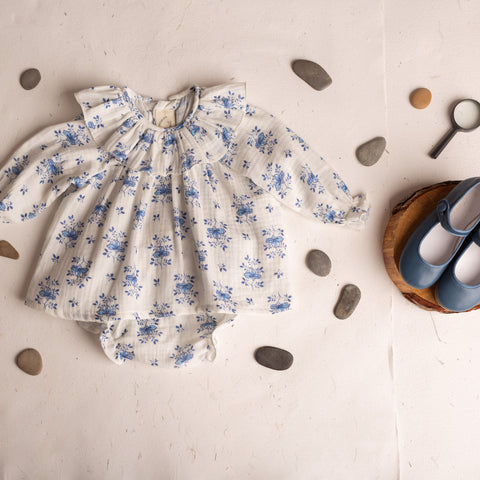 Birinit Blue Floral Rovers Blouse and Bloomer Set