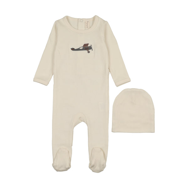 Bonjoy Sand Airplane Footie + Hat Set