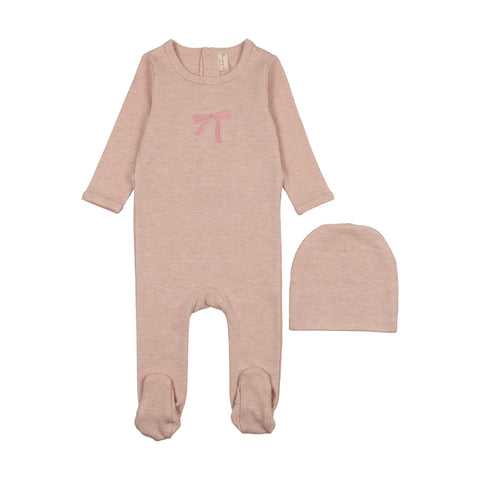 Bonjoy Pink Bow Footie + Hat Set