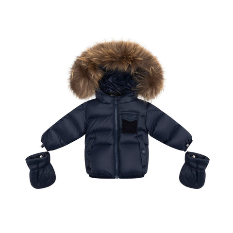 Ellabee Navy Raccoon Bella Enfant Fur Down Jacket