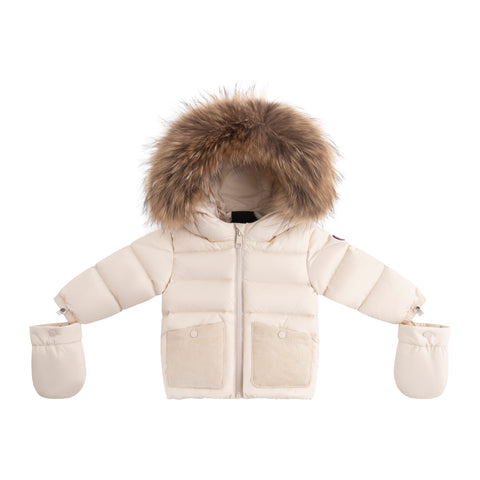 Ellabee Beige/Corduroy Bella Enfant Fur Down Jacket