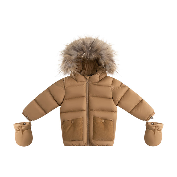 Ellabee Cappuccino/Corduroy/Beige Lining Bella Enfant Fur Down Jacket